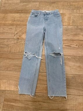 PAIGE Light Wash Distressed Straight Leg Jeans